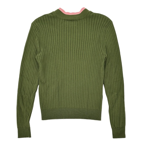 [sold] Maria de la Orden Olive Green & Pink "Mansart Chinese Top" Knit Sweater - Picture 5 of 7